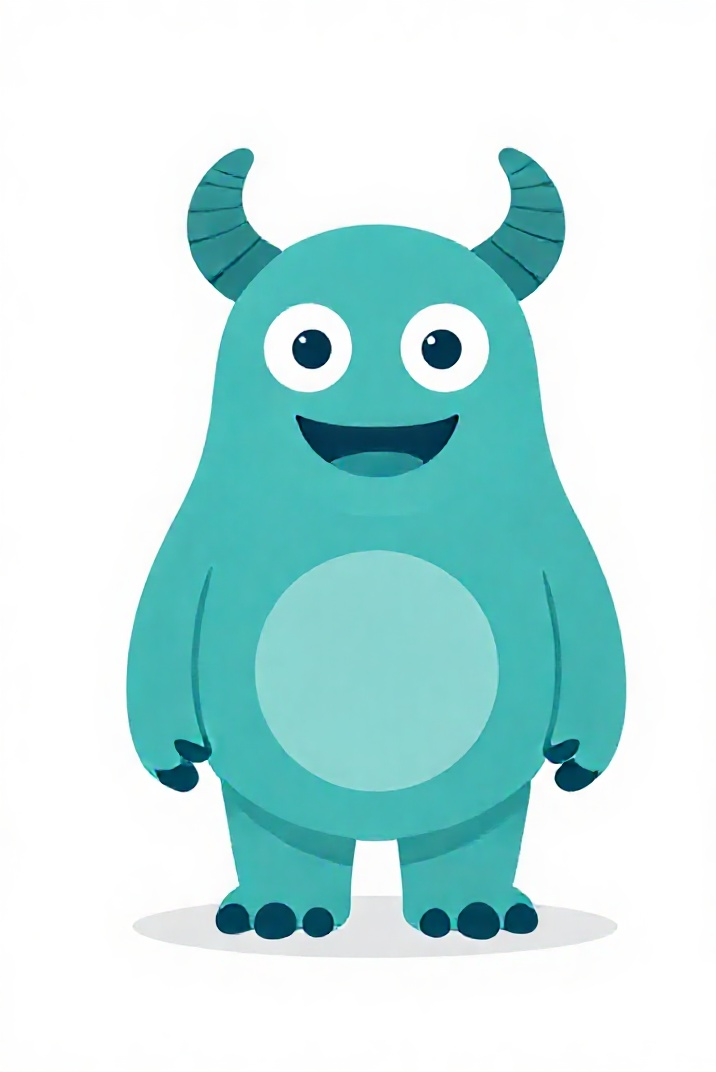 Same teal creature redrawn waving in a livelier pose 2