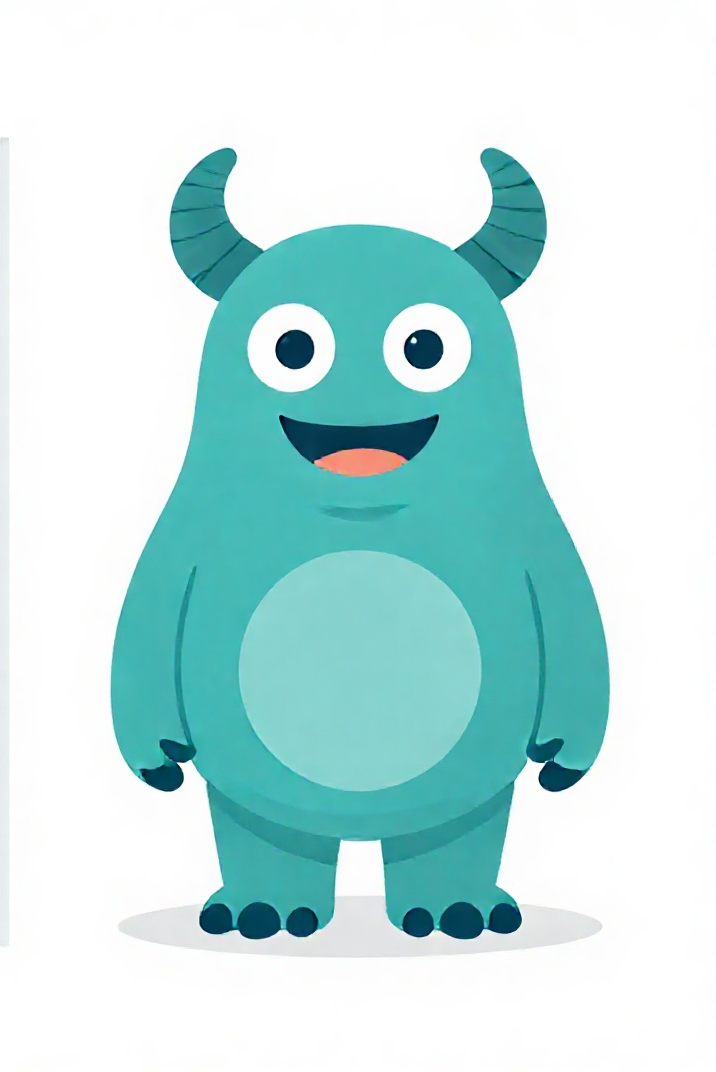 Same teal creature redrawn waving in a livelier pose 4