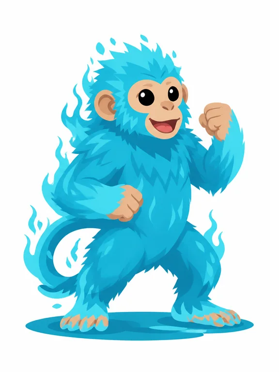 Same turquoise flame monkey redrawn in a new pose 2