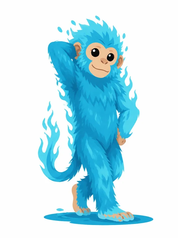 Same turquoise flame monkey redrawn in a new pose 3