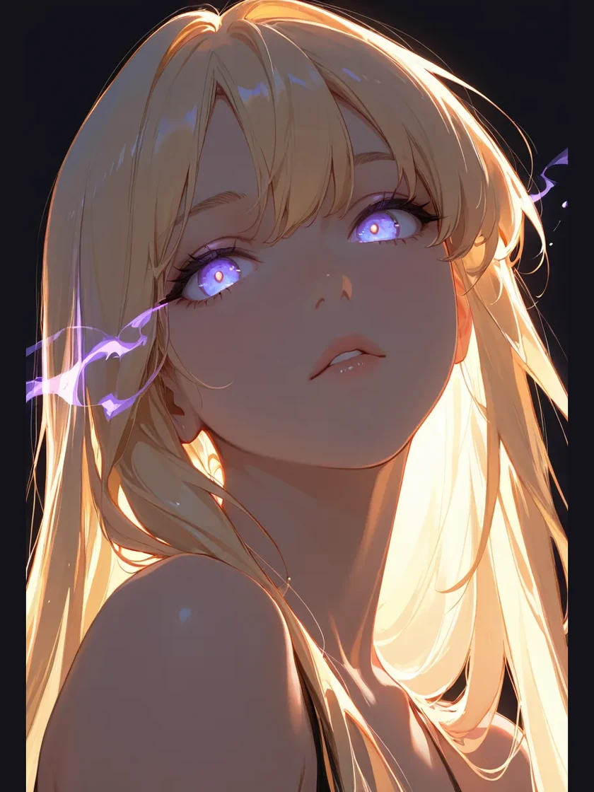 Anime close-up, glowing eyes before conversion