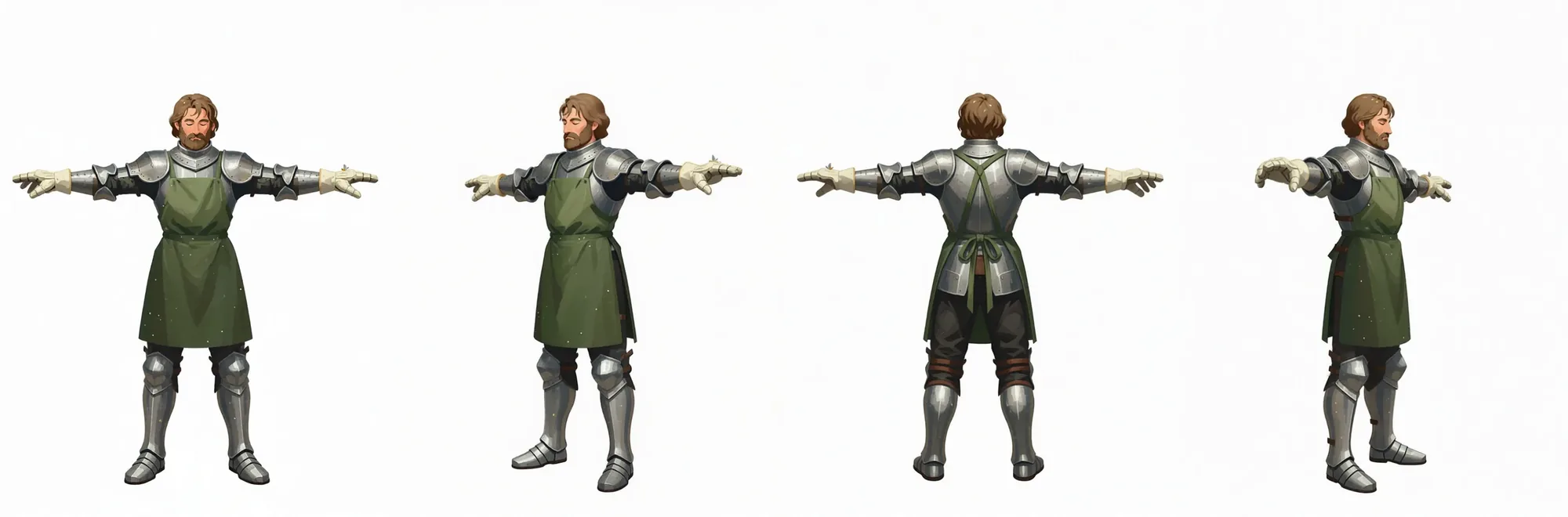 Combined turnaround sheet — T-pose, right, back and left views side by side